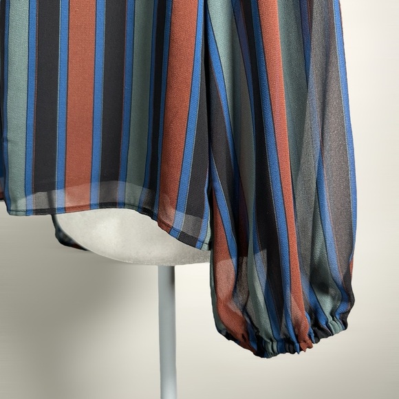 Madewell Women's Blouse Large Academy Stripe Retro Sheer Sleeve Modern Top - Picture 14 of 16